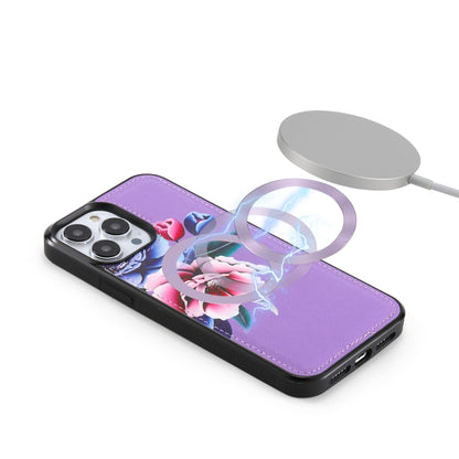 For iPhone 13 Flower Multi-functional Crossbody Zipper Wallet MagSafe Leather Phone Case(Purple) by bashfashion