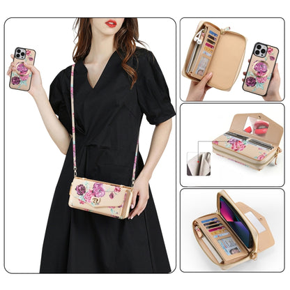 For iPhone 13 Flower Multi-functional Crossbody Zipper Wallet MagSafe Leather Phone Case(Yellow) by bashfashion