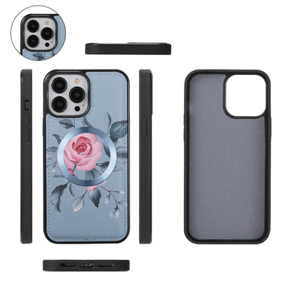 For iPhone 13 Pro Flower Multi-functional Crossbody Zipper Wallet MagSafe Leather Phone Case(Blue) by bashfashion