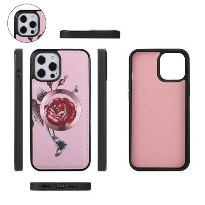 For iPhone 12 Pro Max Flower Multi-functional Crossbody Zipper Wallet MagSafe Leather Phone Case(Pink) by bashfashion