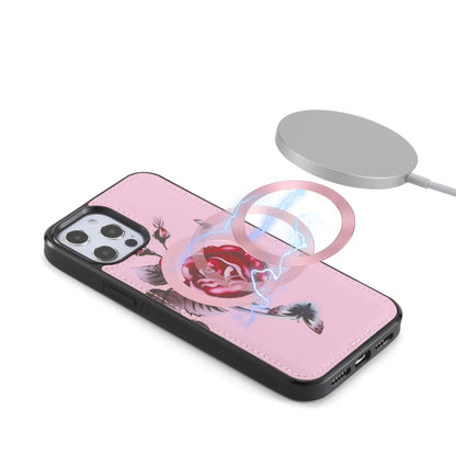 For iPhone 12 Pro Max Flower Multi-functional Crossbody Zipper Wallet MagSafe Leather Phone Case(Pink) by bashfashion