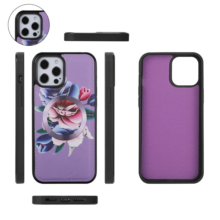 For iPhone 12 Pro Max Flower Multi-functional Crossbody Zipper Wallet MagSafe Leather Phone Case(Purple) by bashfashion