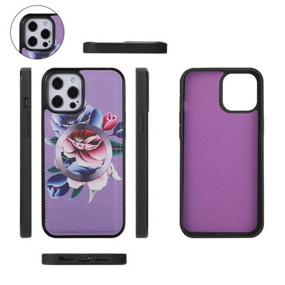 For iPhone 12 Pro Max Flower Multi-functional Crossbody Zipper Wallet MagSafe Leather Phone Case(Purple) by bashfashion