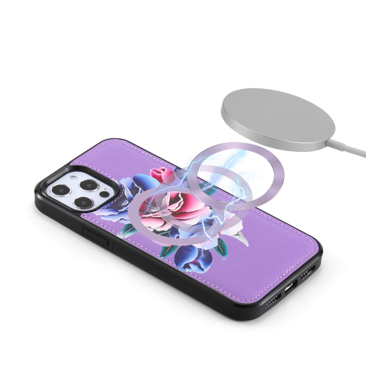 For iPhone 12 Pro Max Flower Multi-functional Crossbody Zipper Wallet MagSafe Leather Phone Case(Purple) by bashfashion