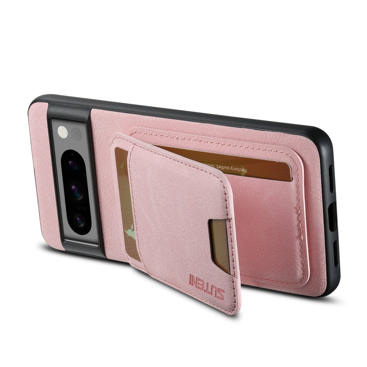 For Google Pixel 8 Suteni H02 Litchi Leather Card Wallet Stand Back Phone Case(Pink) by Suteni