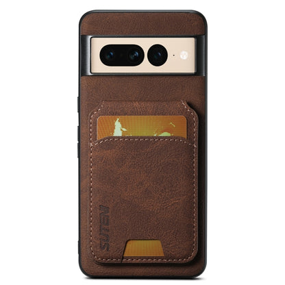 For Google Pixel 7 Pro Suteni H02 Litchi Leather Card Wallet Stand Back Phone Case(Brown) by Suteni