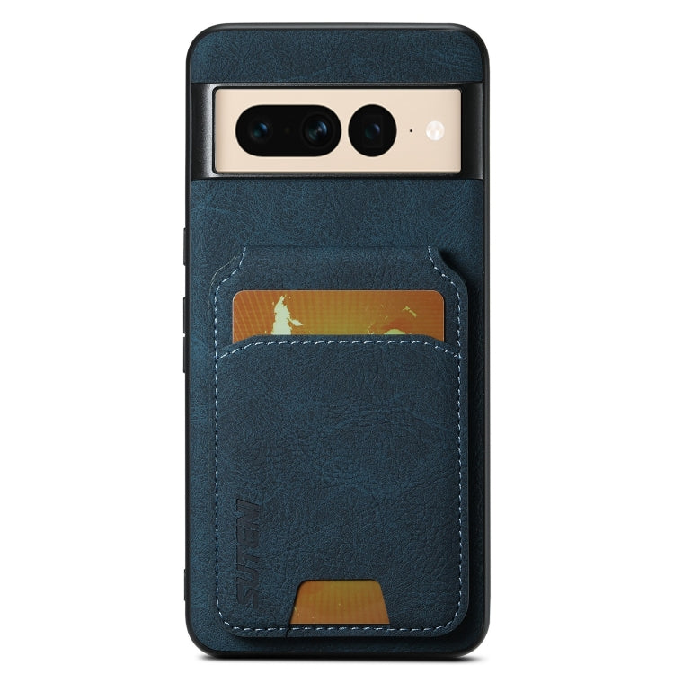For Google Pixel 7 Pro Suteni H02 Litchi Leather Card Wallet Stand Back Phone Case(Blue) by Suteni