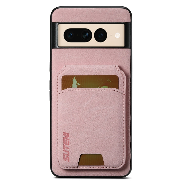 For Google Pixel 7 Pro Suteni H02 Litchi Leather Card Wallet Stand Back Phone Case(Pink) by Suteni