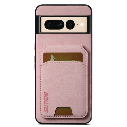For Google Pixel 7 Pro Suteni H02 Litchi Leather Card Wallet Stand Back Phone Case(Pink) by Suteni