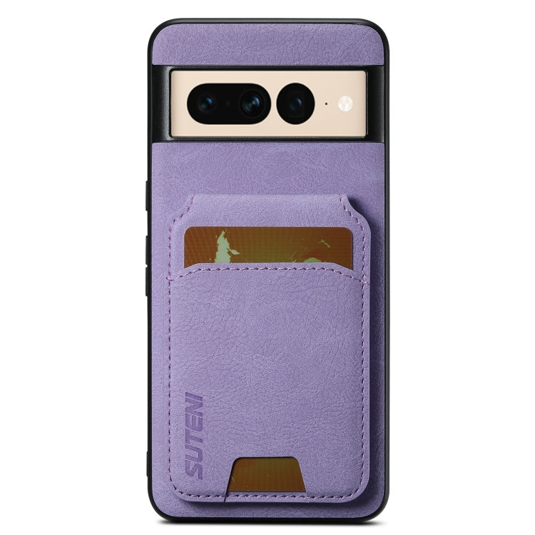 For Google Pixel 7 Pro Suteni H02 Litchi Leather Card Wallet Stand Back Phone Case(Purple) by Suteni