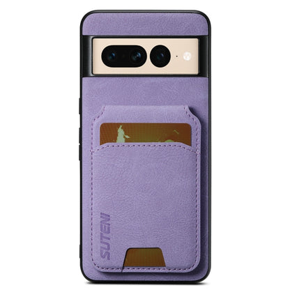 For Google Pixel 7 Pro Suteni H02 Litchi Leather Card Wallet Stand Back Phone Case(Purple) by Suteni