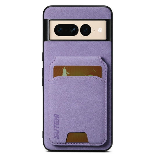 For Google Pixel 7 Pro Suteni H02 Litchi Leather Card Wallet Stand Back Phone Case(Purple) by Suteni
