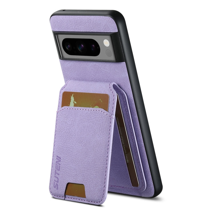 For Google Pixel 7 Pro Suteni H02 Litchi Leather Card Wallet Stand Back Phone Case(Purple) by Suteni