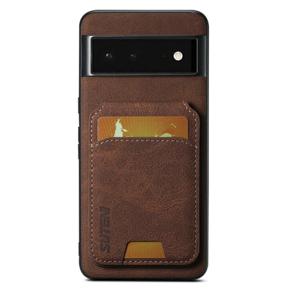 For Google Pixel 6 Suteni H02 Litchi Leather Card Wallet Stand Back Phone Case(Brown) by Suteni