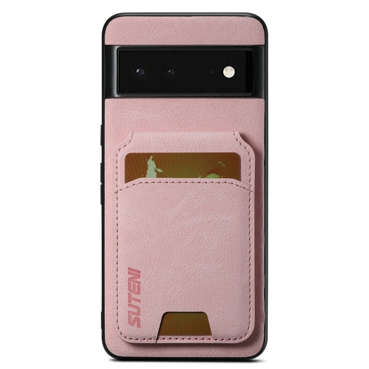 For Google Pixel 6 Suteni H02 Litchi Leather Card Wallet Stand Back Phone Case(Pink) by Suteni
