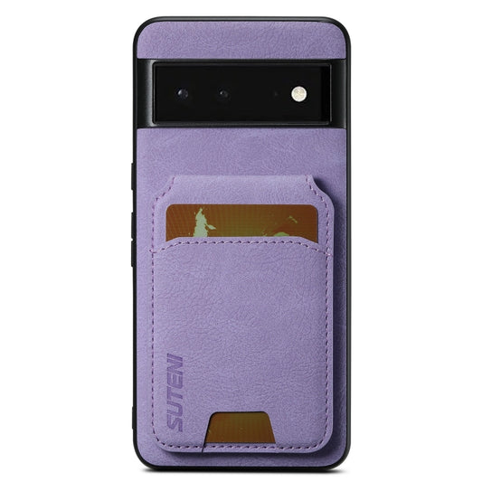 For Google Pixel 6 Suteni H02 Litchi Leather Card Wallet Stand Back Phone Case(Purple) by Suteni