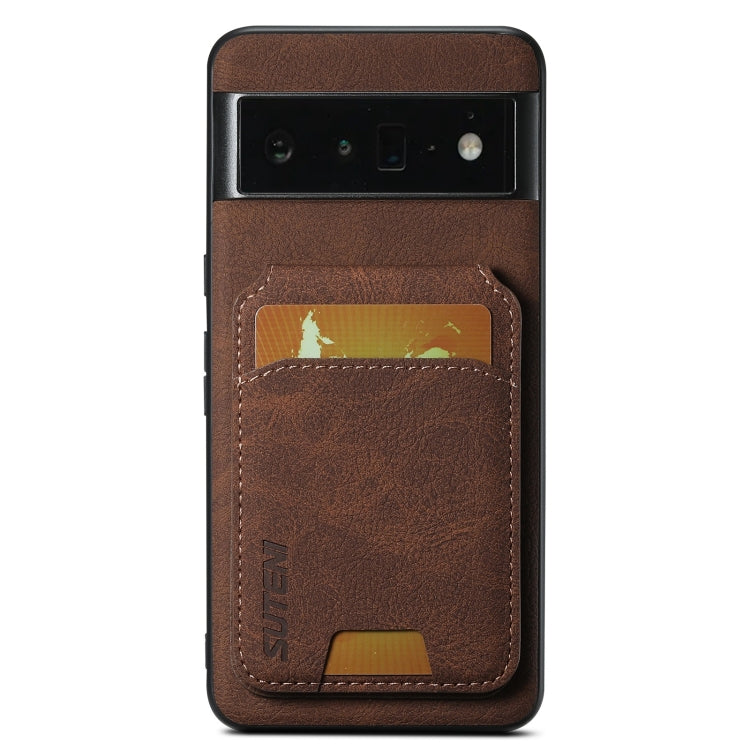 For Google Pixel 6 Pro Suteni H02 Litchi Leather Card Wallet Stand Back Phone Case(Brown) by Suteni