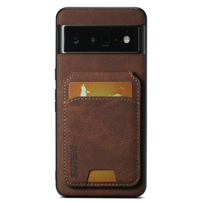 For Google Pixel 6 Pro Suteni H02 Litchi Leather Card Wallet Stand Back Phone Case(Brown) by Suteni