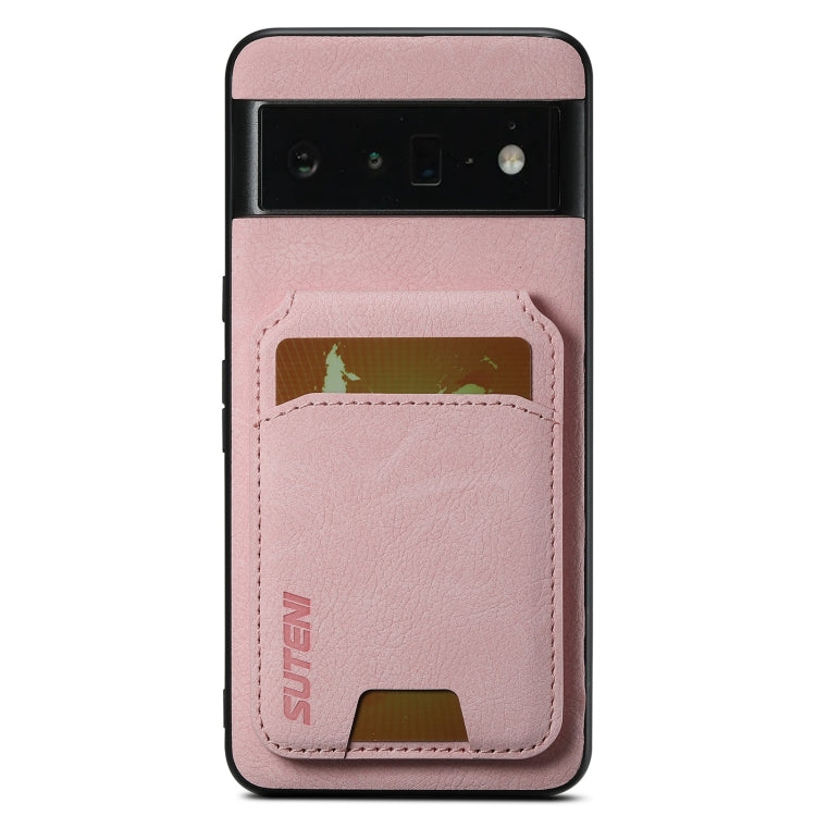For Google Pixel 6 Pro Suteni H02 Litchi Leather Card Wallet Stand Back Phone Case(Pink) by Suteni