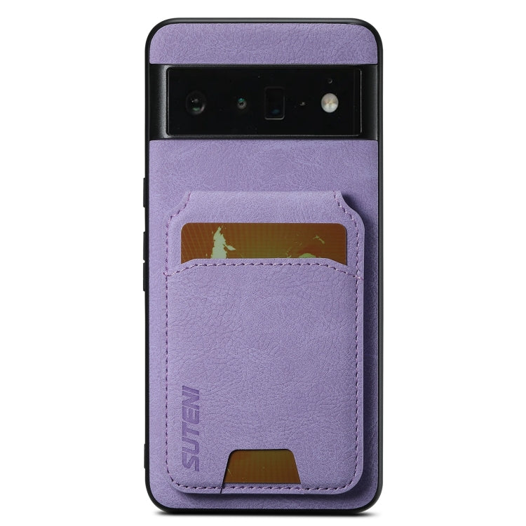 For Google Pixel 6 Pro Suteni H02 Litchi Leather Card Wallet Stand Back Phone Case(Purple) by Suteni
