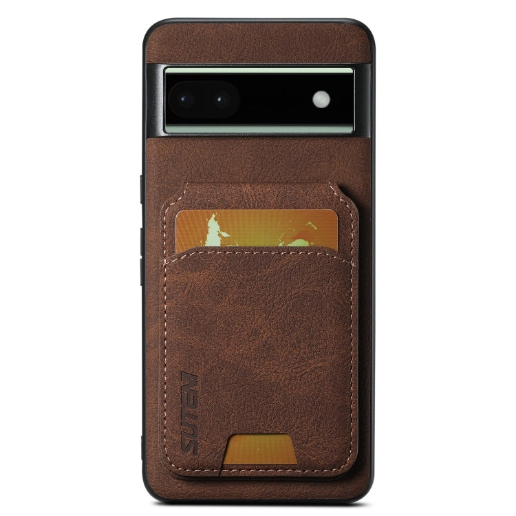 For Google Pixel 6a Suteni H02 Litchi Leather Card Wallet Stand Back Phone Case(Brown) by Suteni