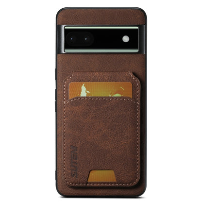 For Google Pixel 6a Suteni H02 Litchi Leather Card Wallet Stand Back Phone Case(Brown) by Suteni