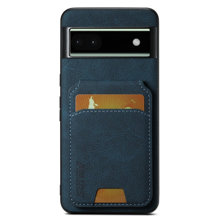 For Google Pixel 6a Suteni H02 Litchi Leather Card Wallet Stand Back Phone Case(Blue) by Suteni