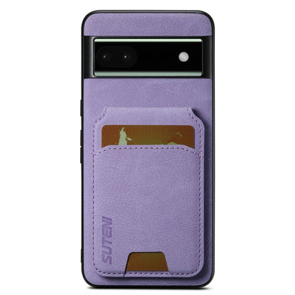 For Google Pixel 6a Suteni H02 Litchi Leather Card Wallet Stand Back Phone Case(Purple) by Suteni