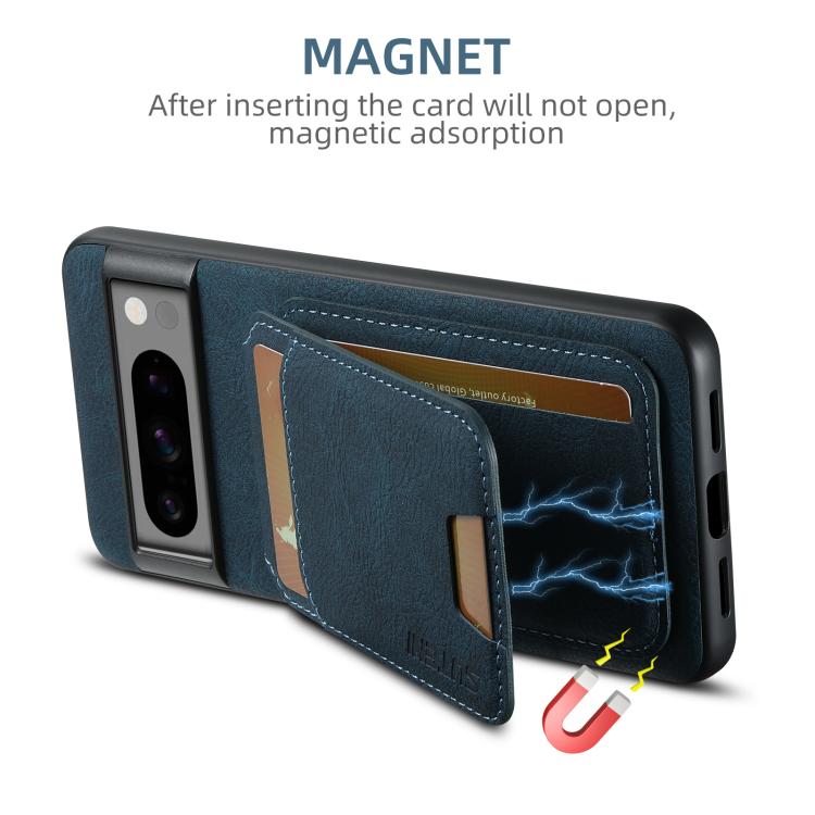 For Google Pixel 9 Pro XL Suteni H02 Litchi Leather Card Wallet Stand Back Phone Case(Blue) by Suteni