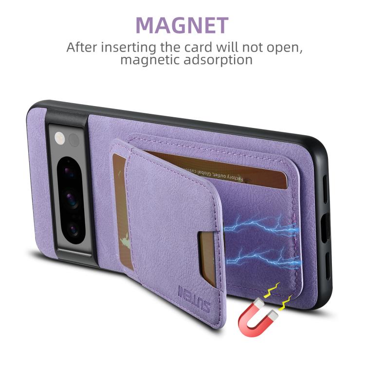 For Google Pixel 9 Pro XL Suteni H02 Litchi Leather Card Wallet Stand Back Phone Case(Purple) by Suteni