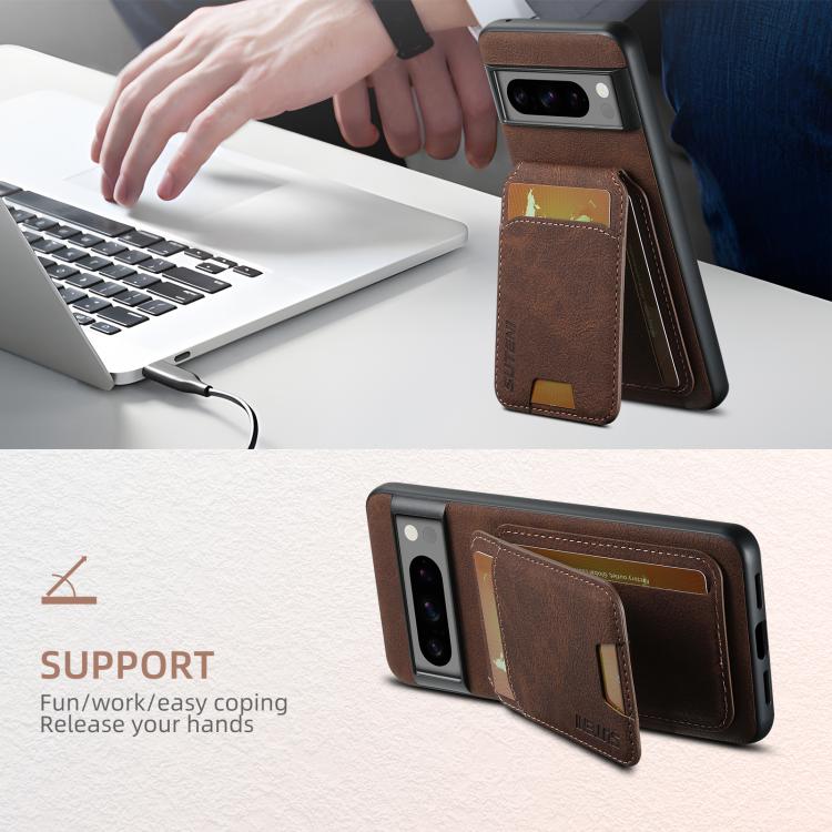 For Google Pixel 10 Suteni H02 Litchi Leather Card Wallet Stand Back Phone Case(Brown) by Suteni
