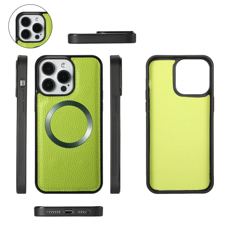 For iPhone 15 Pro Max MagSafe Crossbody Multi-functional Zipper Wallet Litchi Leather Phone Case(Green) by bashfashion