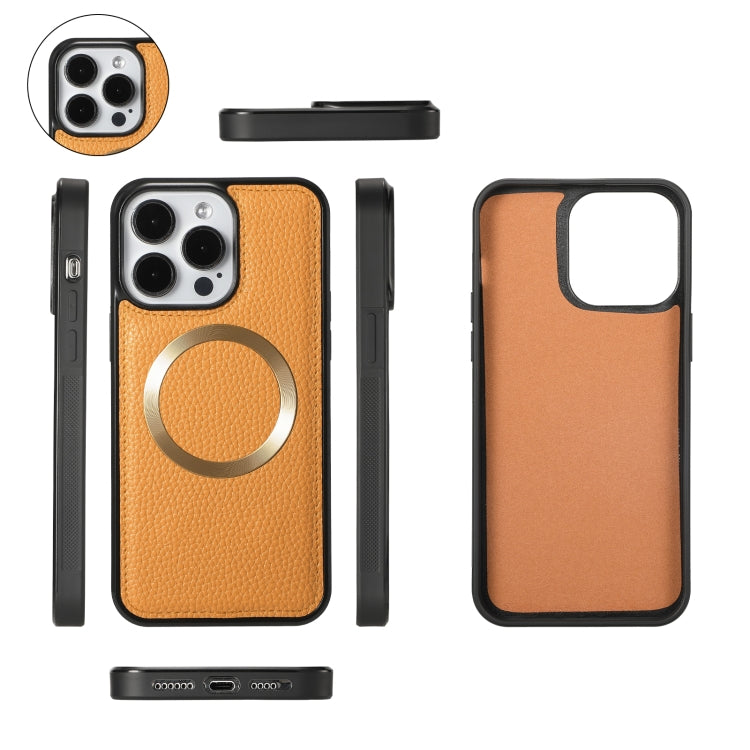 For iPhone 15 Pro MagSafe Crossbody Multi-functional Zipper Wallet Litchi Leather Phone Case(Orange) by bashfashion