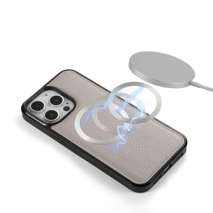For iPhone 15 Pro MagSafe Crossbody Multi-functional Zipper Wallet Litchi Leather Phone Case(Grey) by bashfashion
