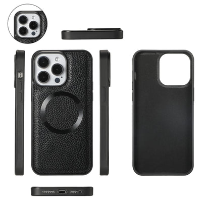 For iPhone 15 MagSafe Crossbody Multi-functional Zipper Wallet Litchi Leather Phone Case(Black) by bashfashion