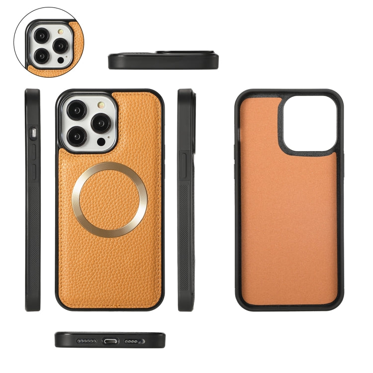 For iPhone 14 Plus MagSafe Crossbody Multi-functional Zipper Wallet Litchi Leather Phone Case(Orange) by bashfashion