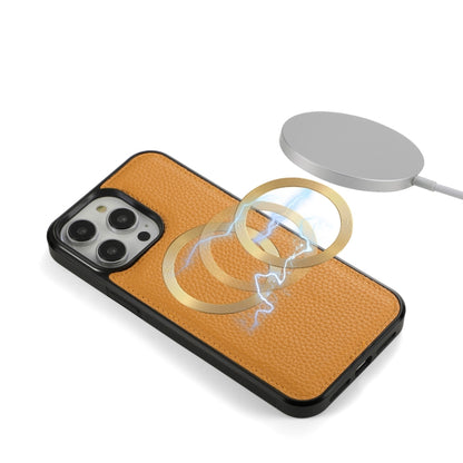 For iPhone 14 Plus MagSafe Crossbody Multi-functional Zipper Wallet Litchi Leather Phone Case(Orange) by bashfashion