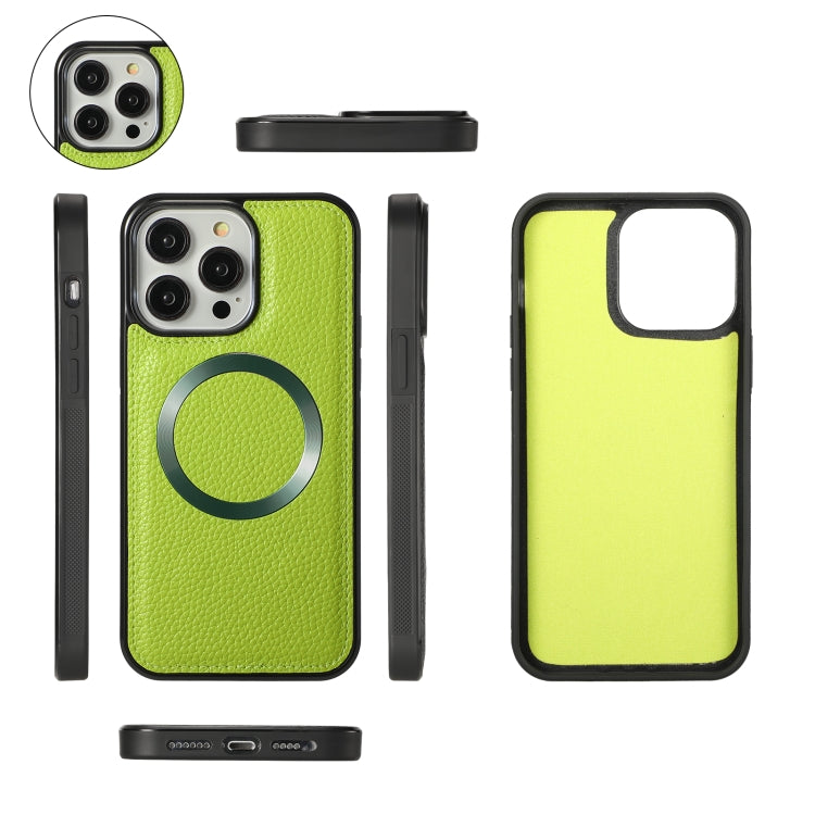 For iPhone 14 MagSafe Crossbody Multi-functional Zipper Wallet Litchi Leather Phone Case(Green) by bashfashion