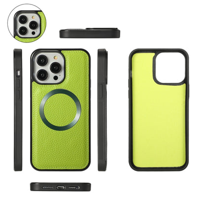 For iPhone 14 MagSafe Crossbody Multi-functional Zipper Wallet Litchi Leather Phone Case(Green) by bashfashion