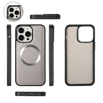For iPhone 14 Pro Max MagSafe Crossbody Multi-functional Zipper Wallet Litchi Leather Phone Case(Grey) by bashfashion