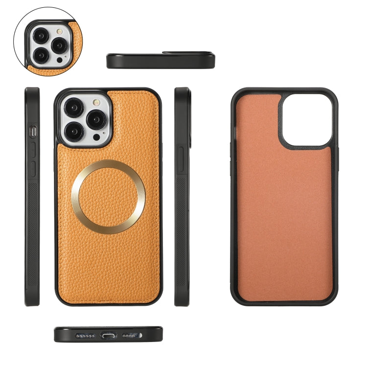 For iPhone 13 Pro MagSafe Crossbody Multi-functional Zipper Wallet Litchi Leather Phone Case(Orange) by bashfashion