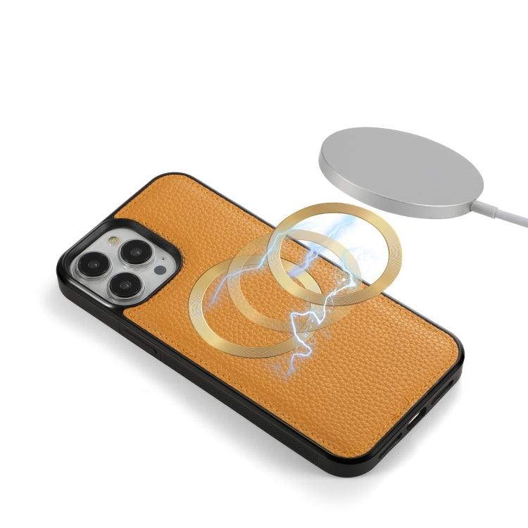 For iPhone 13 MagSafe Crossbody Multi-functional Zipper Wallet Litchi Leather Phone Case(Orange) by bashfashion
