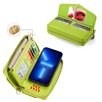 For iPhone 13 MagSafe Crossbody Multi-functional Zipper Wallet Litchi Leather Phone Case(Green) by bashfashion