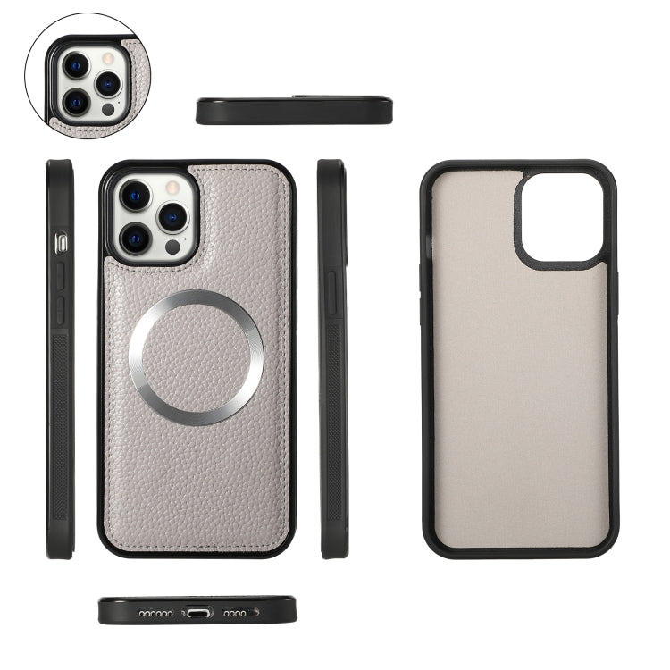 For iPhone 12 Pro Max MagSafe Crossbody Multi-functional Zipper Wallet Litchi Leather Phone Case(Grey) by bashfashion