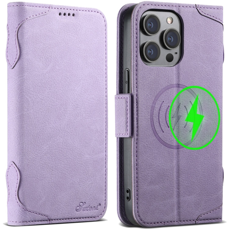 For iPhone 12 Pro Max SUTENI J07 Multifunctional Horizontal Flip Magsafe Leather Phone Case(Purple) by Suteni