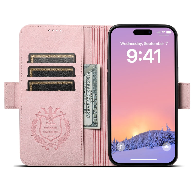 For iPhone 13 SUTENI J07 Multifunctional Horizontal Flip Magsafe Leather Phone Case(Pink) by Suteni