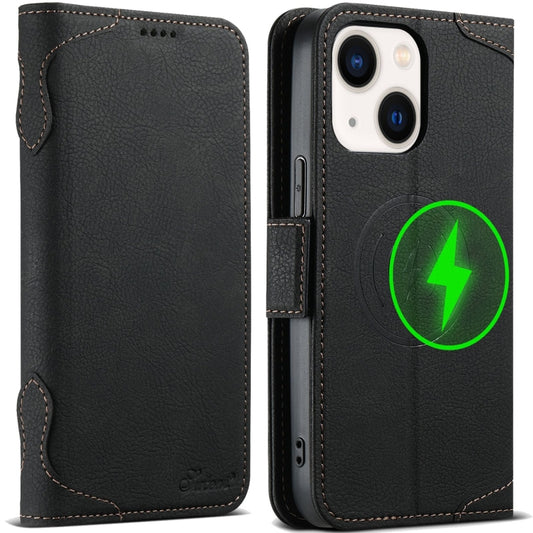 For iPhone 14 Plus SUTENI J07 Multifunctional Horizontal Flip Magsafe Leather Phone Case(Black) by Suteni