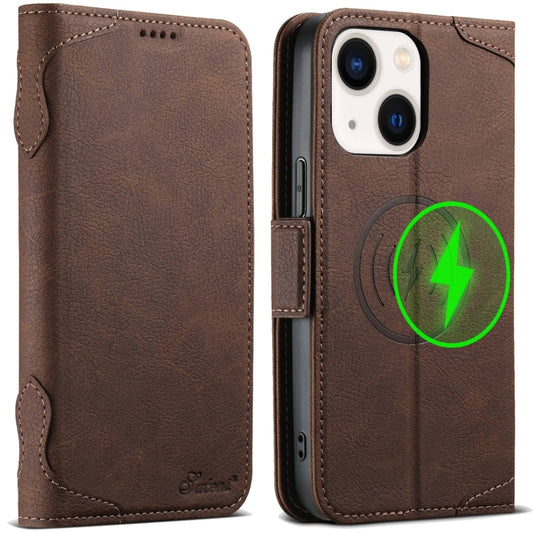 For iPhone 14 Plus SUTENI J07 Multifunctional Horizontal Flip Magsafe Leather Phone Case(Brown) by Suteni