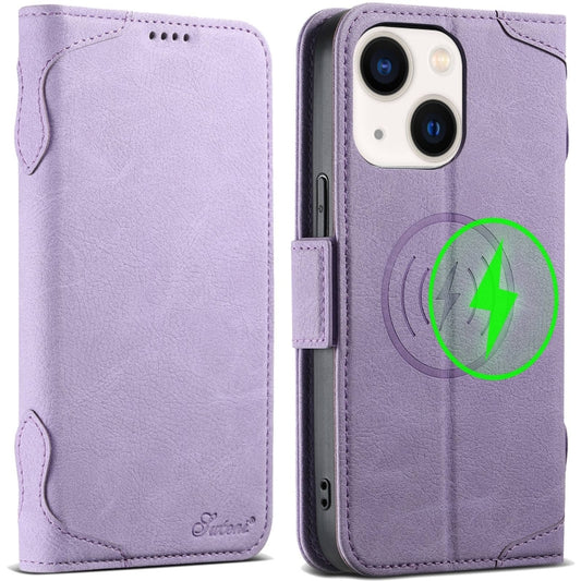 For iPhone 14 Plus SUTENI J07 Multifunctional Horizontal Flip Magsafe Leather Phone Case(Purple) by Suteni