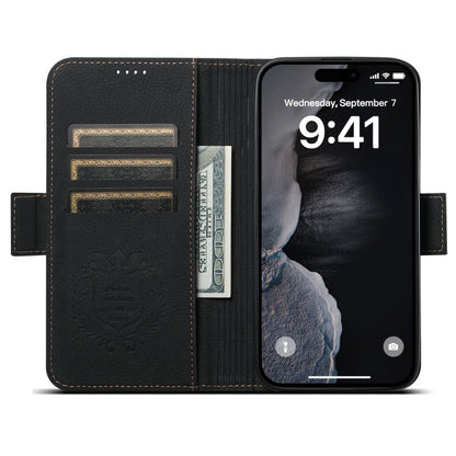 For iPhone 15 Plus SUTENI J07 Multifunctional Horizontal Flip Magsafe Leather Phone Case(Black) by Suteni